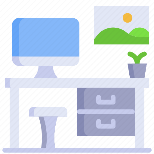 Desk, furniture, household, office, computer, workplace icon - Download on Iconfinder