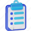clipboard, list, report, data, task, file, document, business, 3d glass 
