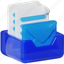 inbox, files, storage, archive, data, file, document, business, 3d glass 
