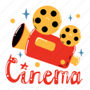 cinema, player, camera, movie time, watching movies, play, entertainment, cute sticker