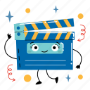 clapperboard, clapboard, action, movie time, cinema, watching movies, play, entertainment, cute sticker