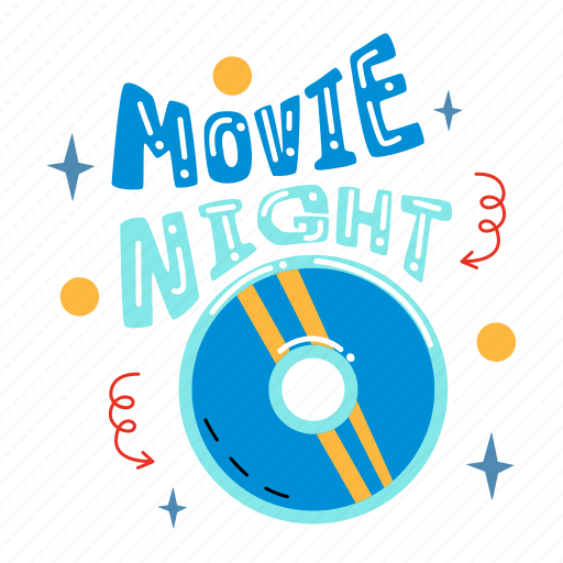 Movie night, greeting, disc, movie time, cinema, watching movies, play sticker - Download on Iconfinder