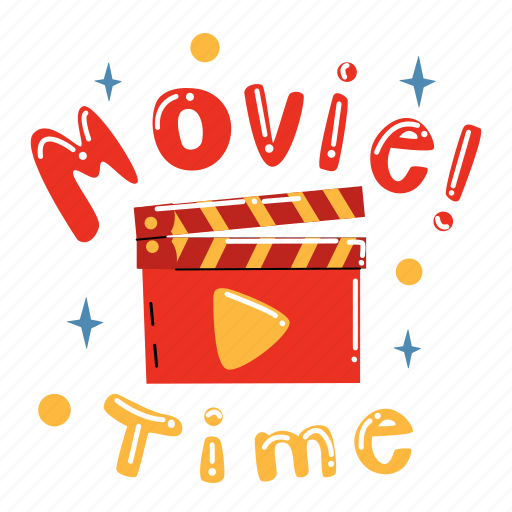 Movie time, greeting, clapboard, cinema, watching movies, play, entertainment sticker - Download on Iconfinder