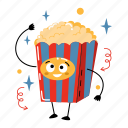 popcorn, snack, corn, movie time, cinema, watching movies, play, entertainment, cute sticker