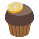 lemon, muffin, isometric 