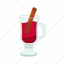 cinnamon, red, drink, flat, icon, spice, mulled, wine