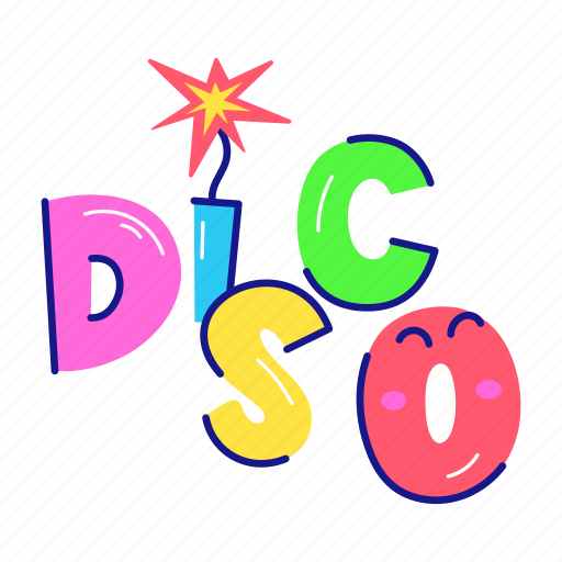 Disco word, disco, disco lettering, disco typography, burning firecracker sticker - Download on Iconfinder