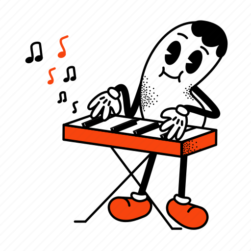 Retro, bean, music, synthesizer, play piano, musician, performance illustration - Download on Iconfinder