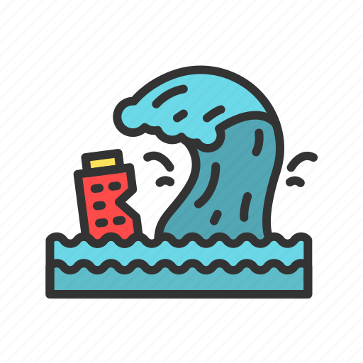 Tsunami, natural disaster, water, flood, environment, waves, house icon - Download on Iconfinder