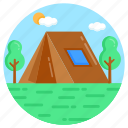 camp, campground, campsite, encampment, bivouac 
