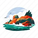 rocky, shore, landscape, scenery, view, nature