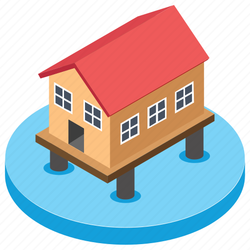Coastal area, flood protection, home, seashore, stilt home icon - Download on Iconfinder