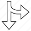 arrow, connection, direction, disconnect, navigation, right down, split arrows 