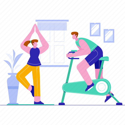 New, normal, exercise, home, workout, gym, house illustration - Download on Iconfinder