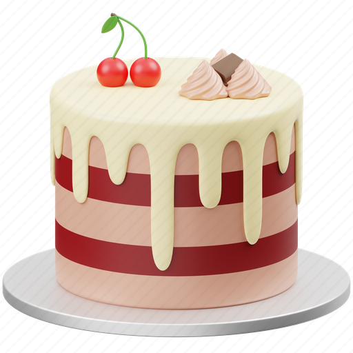 Cake, cream, dessert, food, sweet, cherry, birthday 3D illustration - Download on Iconfinder