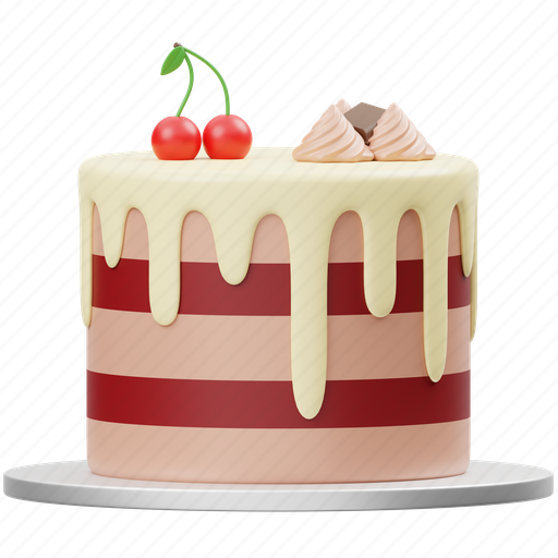 Cake, birthday, food, sweet, cherry, dessert, cream 3D illustration - Download on Iconfinder