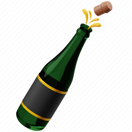 Champagne, bottle, celebration, alcohol, drink, wine, party 3D illustration - Download on Iconfinder