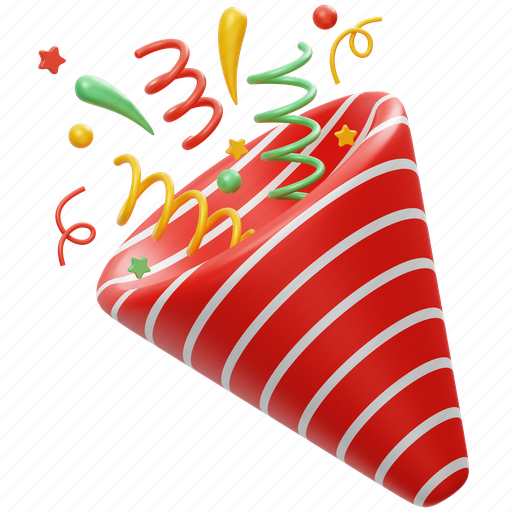 Confetti, birthday, popper, party, celebration, christmas, fun 3D illustration - Download on Iconfinder