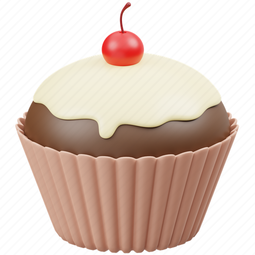 Cupcake, cake, sweet, chocolate, food, cream, dessert 3D illustration - Download on Iconfinder