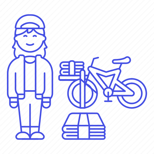 Bicycle, papergirl, route, news, stack, delivery, female icon - Download on Iconfinder