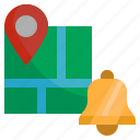 map, location, pointer, bell, ring