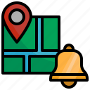map, location, pointer, bell, ring