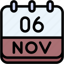calendar, november, six, date, monthly, time, and, month, schedule