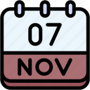 calendar, november, seven, date, monthly, time, and, month, schedule
