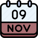 calendar, november, nine, date, monthly, time, and, month, schedule