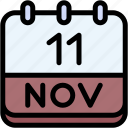 calendar, november, eleven, date, monthly, time, and, month, schedule