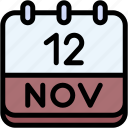 calendar, november, twelve, date, monthly, time, and, month, schedule