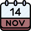 calendar, november, fourteen, date, monthly, time, and, month, schedule
