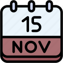 calendar, november, fifteen, date, monthly, time, and, month, schedule