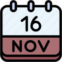 calendar, november, sixteen, date, monthly, time, month, schedule