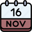 calendar, november, sixteen, date, monthly, time, month, schedule 