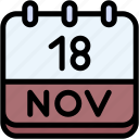 calendar, november, eighteen, date, monthly, time, and, month, schedule