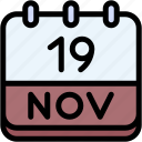 calendar, november, nineteen, date, monthly, time, and, month, schedule
