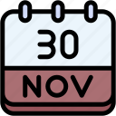 calendar, november, thirty, date, monthly, time, and, month, schedule