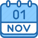 calendar, november, one, 1, date, monthly, time, and, month, schedule