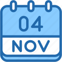 calendar, november, four, date, monthly, time, and, month, schedule