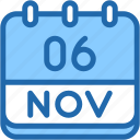 calendar, november, six, date, monthly, time, and, month, schedule