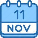 calendar, november, eleven, date, monthly, time, and, month, schedule