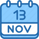 calendar, november, thirteen, date, monthly, time, and, month, schedule