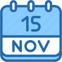 calendar, november, fifteen, date, monthly, time, and, month, schedule