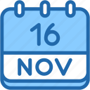 calendar, november, sixteen, date, monthly, time, and, month, schedule