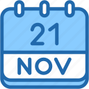 calendar, november, twenty, one, date, monthly, time, and, month, schedule