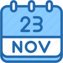 calendar, november, twenty, three, date, monthly, time, and, month, schedule