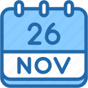 calendar, november, twenty, six, date, monthly, time, month, schedule