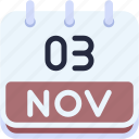 calendar, november, three, date, monthly, time, and, month, schedule