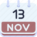 calendar, november, thirteen, date, monthly, time, and, month, schedule